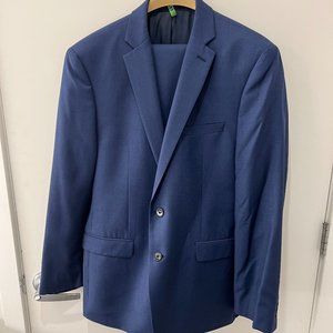 Calvin Klein Suit Jacket & Pants Wool Stretch Slim Fit Bright Blue 44R 36W x 32L
